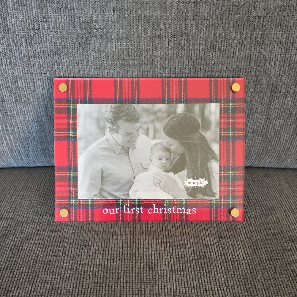 Red Plaid "Our First Christmas" Photo Frame By Mudpie, New,‎ 4×6 Photo